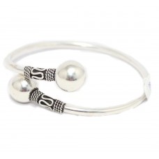 Spring Bracelet Bangle 925 Sterling Silver Solid Ball Handmade Women Gift D755